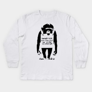 BANKSY Monkey Laugh Now But One Day We'll Be In Charge Kids Long Sleeve T-Shirt